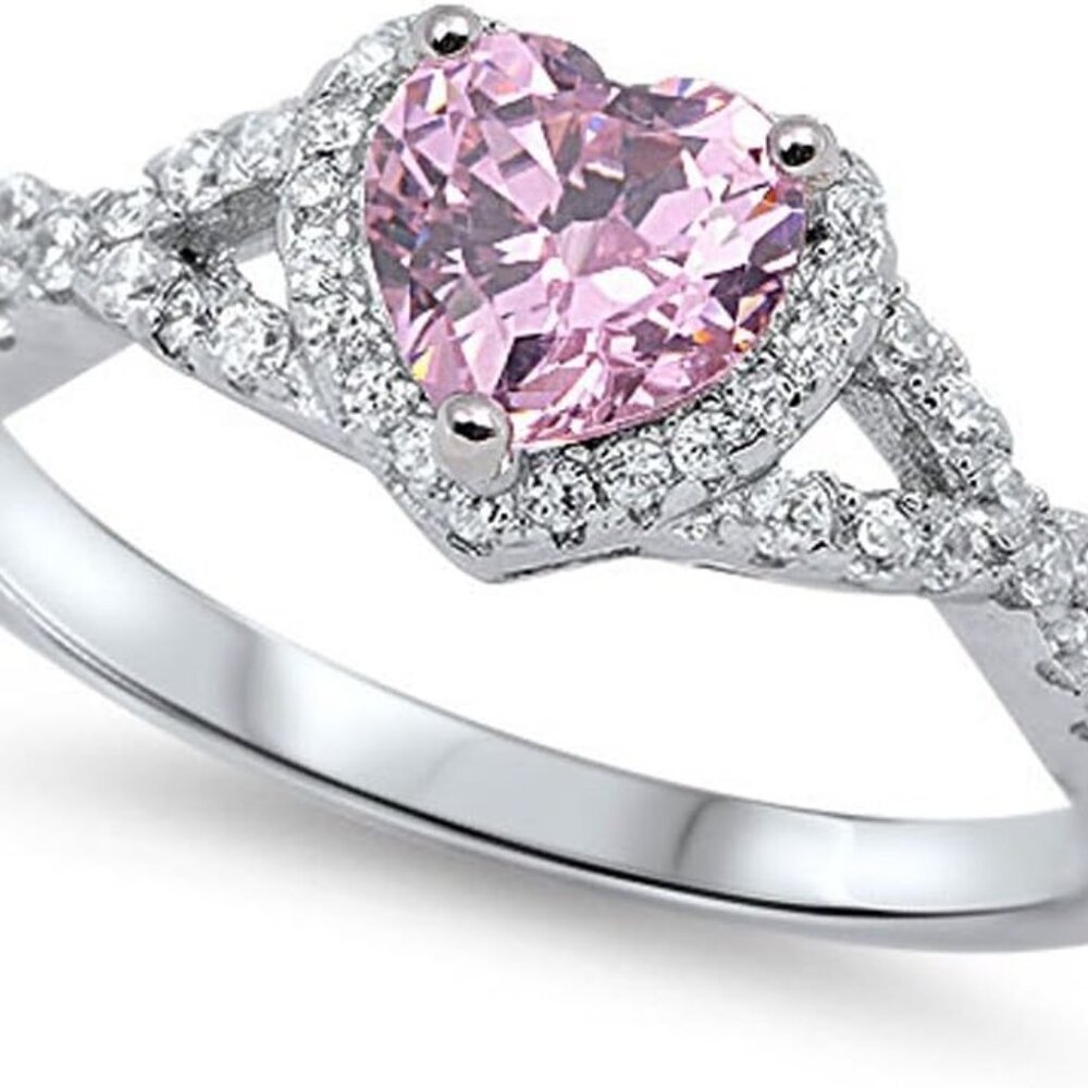 CHOOSE YOUR COLOR Sterling Silver Heart Halo Promise Ring